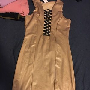 Faux leather sexy dress lace up chest