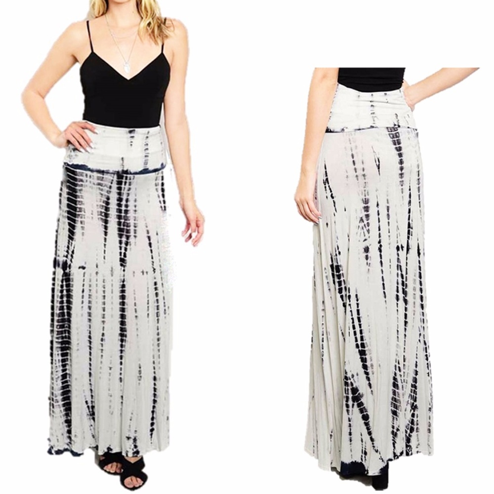 70s BOHO Tie Dye Wide Flare Jersey Maxi Long Skirt