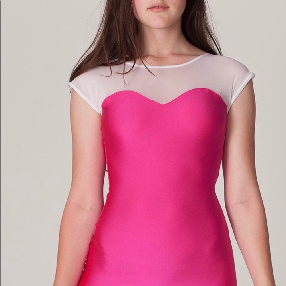 American Apparel Hot Pink White Mesh Bodycon Dress