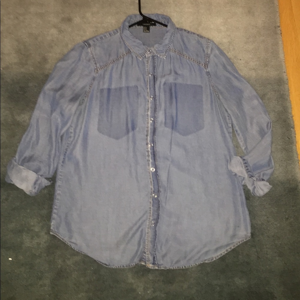 Shadow patch chambray button up