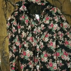 Cute button up top sheer with lacey back