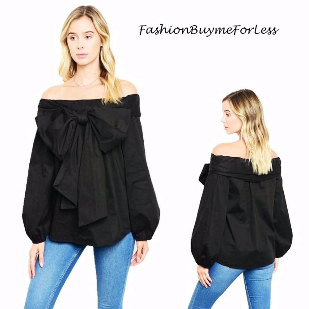 Gothic Victorian Bow Tie Off Shoulder Blouse Top
