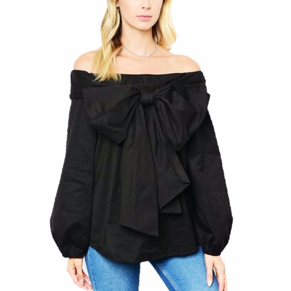 Gothic Victorian Bow Tie Off Shoulder Blouse Top - Picture 7 of 8