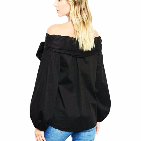 Gothic Victorian Bow Tie Off Shoulder Blouse Top - Picture 3 of 8