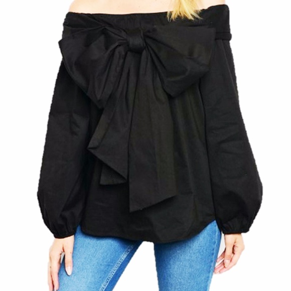 Gothic Victorian Bow Tie Off Shoulder Blouse Top - Picture 8 of 8