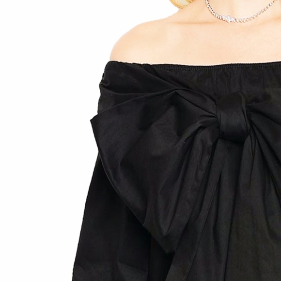 Gothic Victorian Bow Tie Off Shoulder Blouse Top - Picture 4 of 8