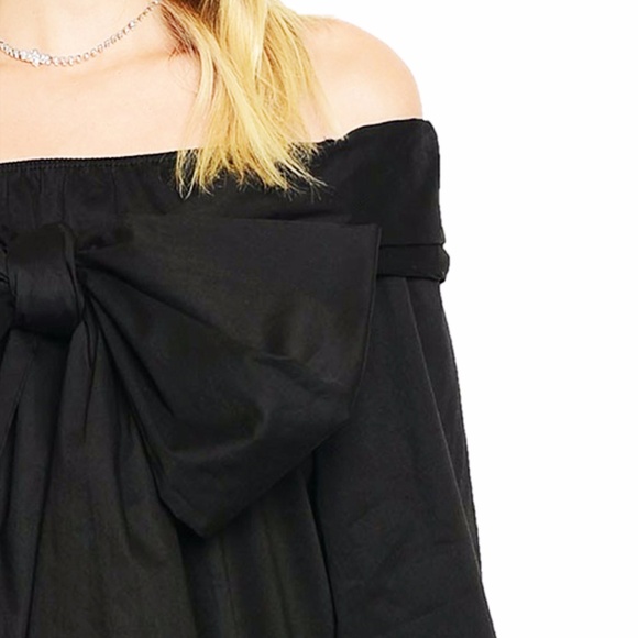 Gothic Victorian Bow Tie Off Shoulder Blouse Top - Picture 5 of 8