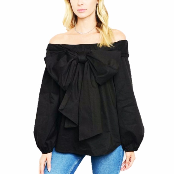 Gothic Victorian Bow Tie Off Shoulder Blouse Top - Picture 2 of 8