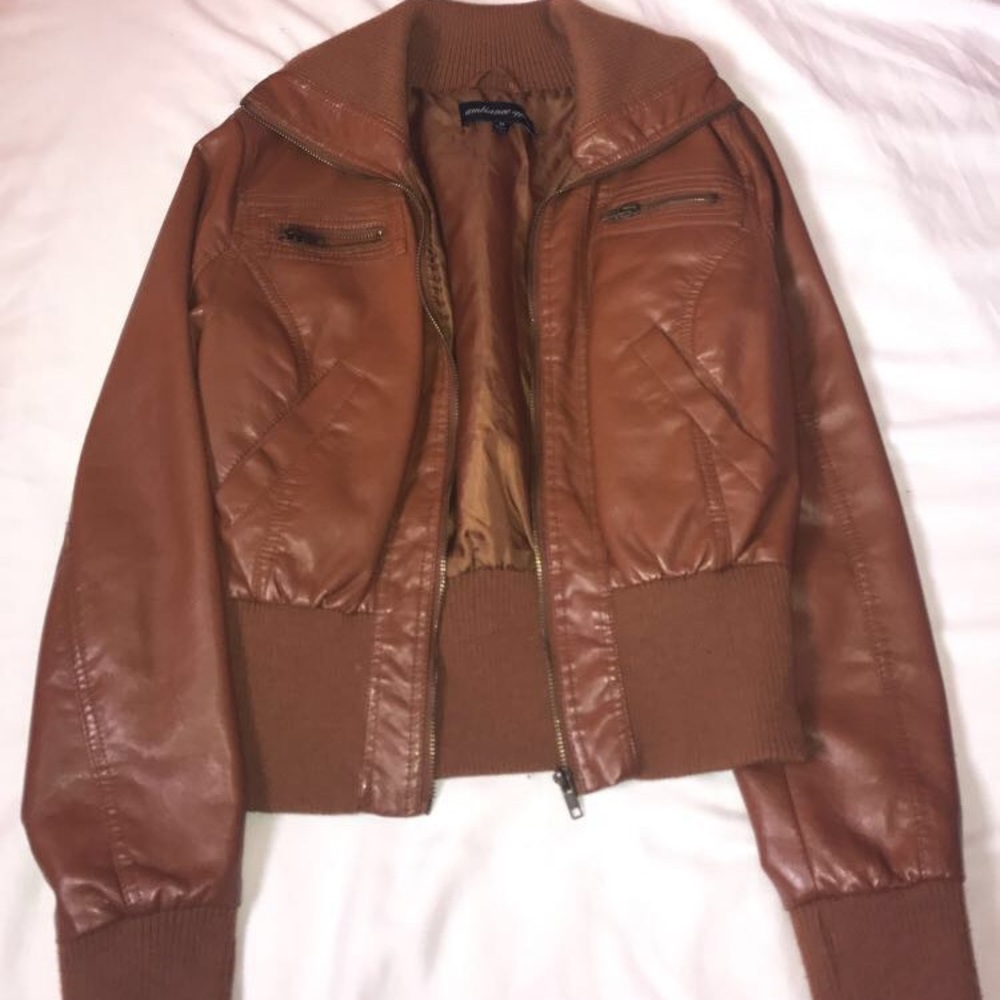 Brown leather jacket cute for fall🍂🍁