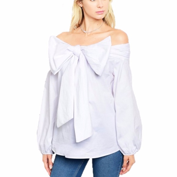Haute Victorian Bow Tie Off Shoulder Blouse Top - Picture 2 of 8
