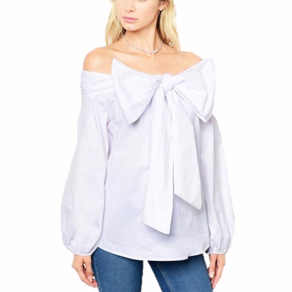 Haute Victorian Bow Tie Off Shoulder Blouse Top - Picture 8 of 8