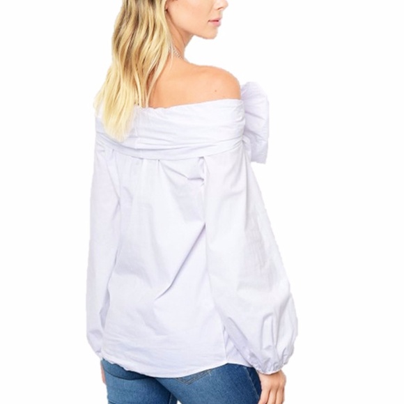 Haute Victorian Bow Tie Off Shoulder Blouse Top - Picture 7 of 8