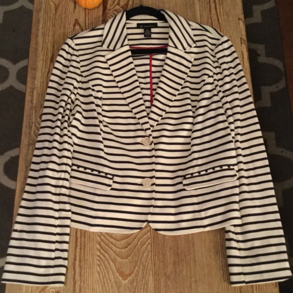 INC black and white striped cotton blazer