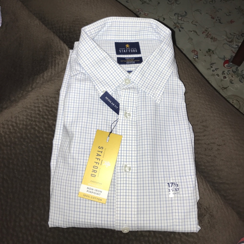 Stafford 100% Cotton White Striped Dress Shirt