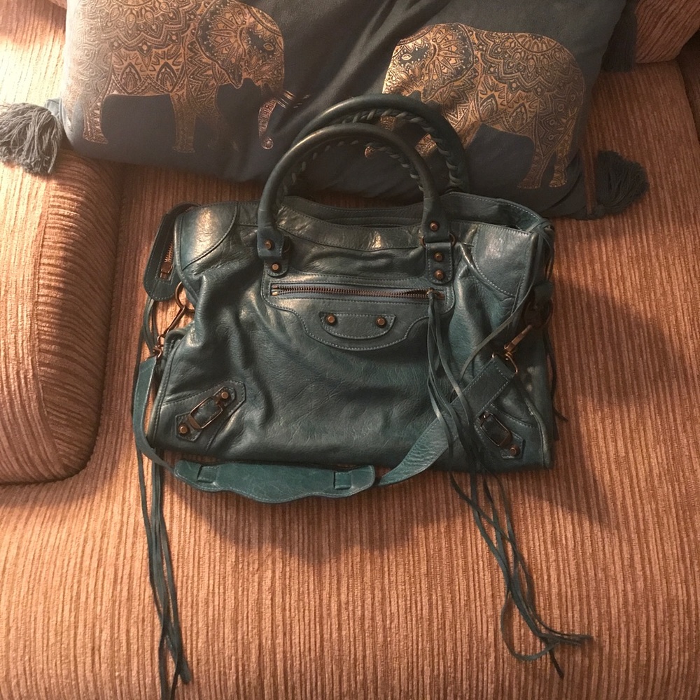 Balenciaga city style bag turquoise green color