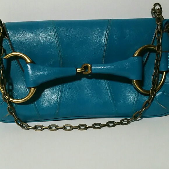 Turquoise leather clutch purse - Picture 2 of 4