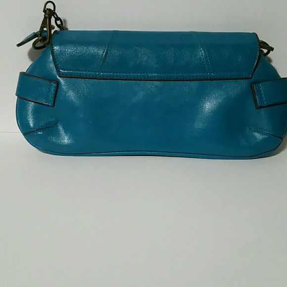 Turquoise leather clutch purse - Picture 3 of 4