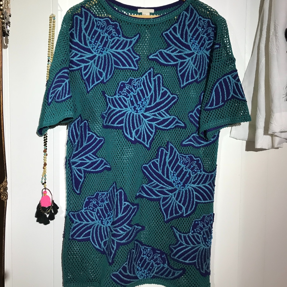 H&M Mesh see-through leaf appliqué dress