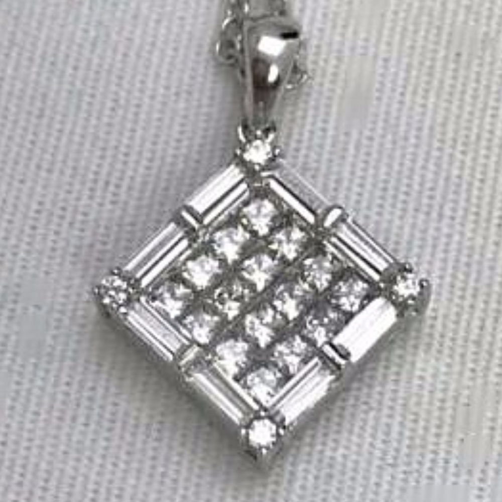 Necklace CZ & Fine.925 Silver Setting & Chain