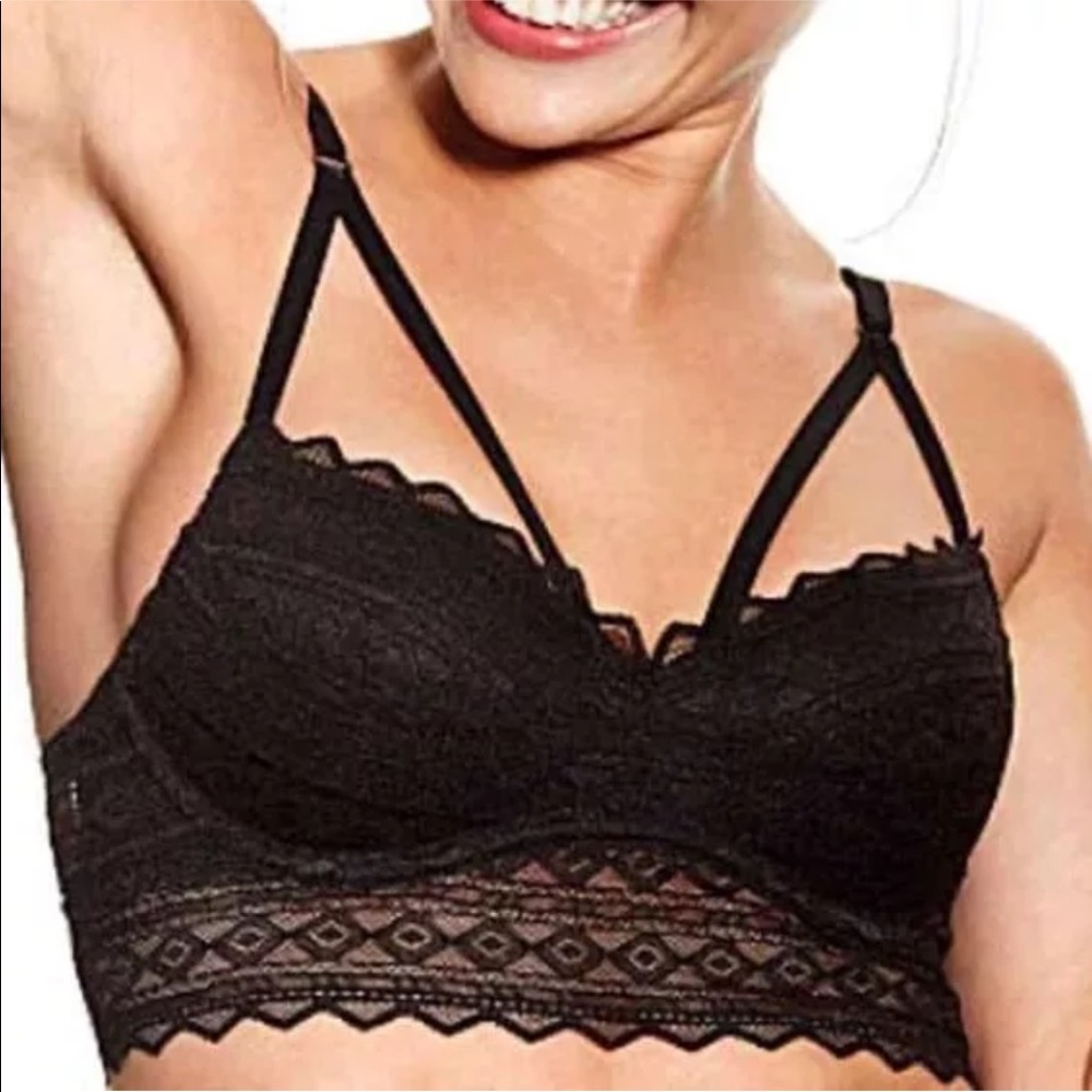 NWT VS push up GEO BLACK lace strappy bralette M