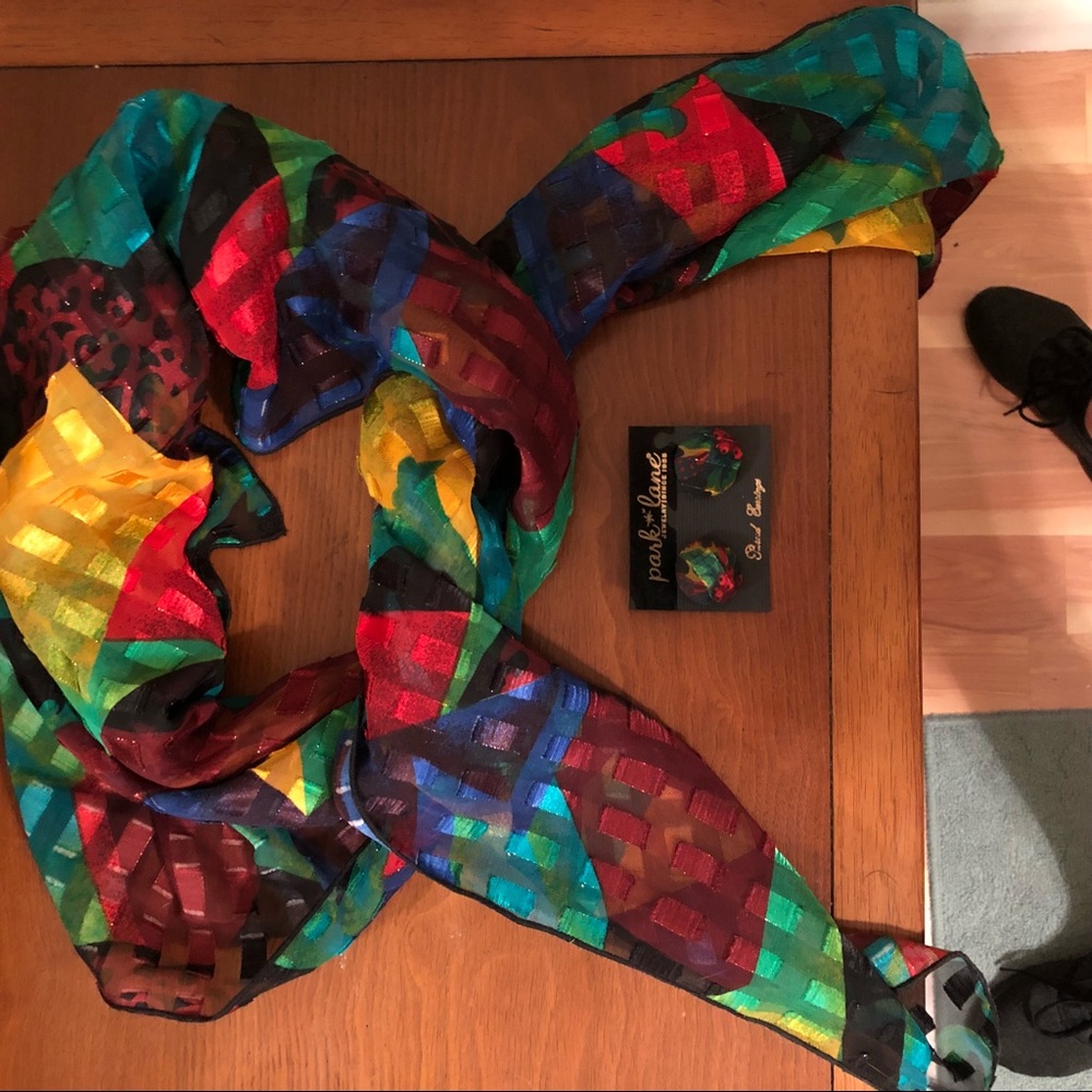 Large Multicolored Scarf With Matching Earrings - image 1