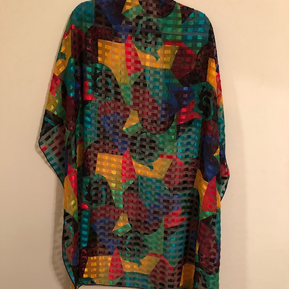 Large Multicolored Scarf With Matching Earrings - image 3