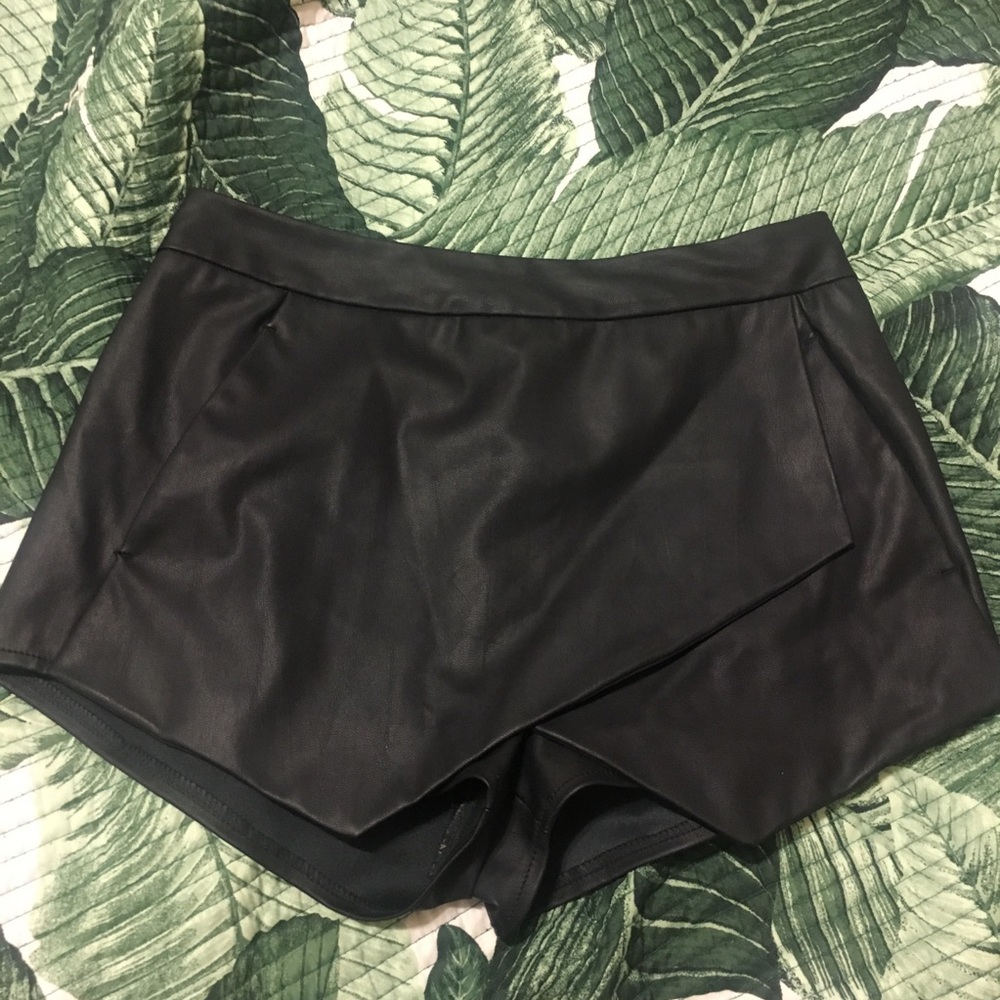 Faux Leather Asymmetrical Mini Skort