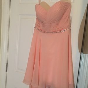 Strapless peach homecoming dress