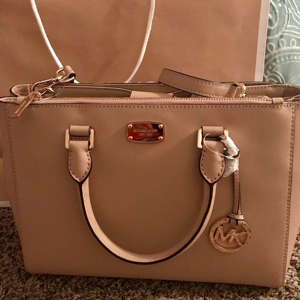 MK Beige, removable strap KELLEN satchel leather