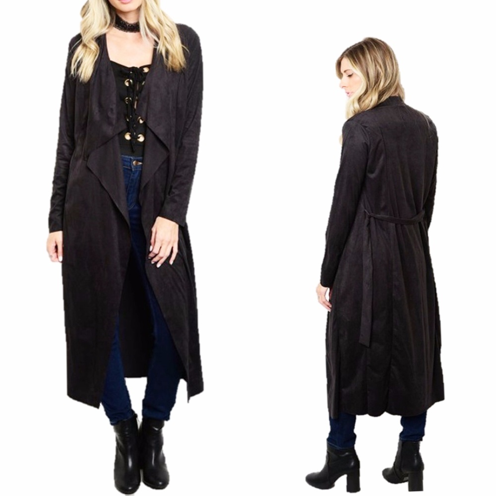 Gothic Steampunk Faux Suede Draped Duster Cardigan