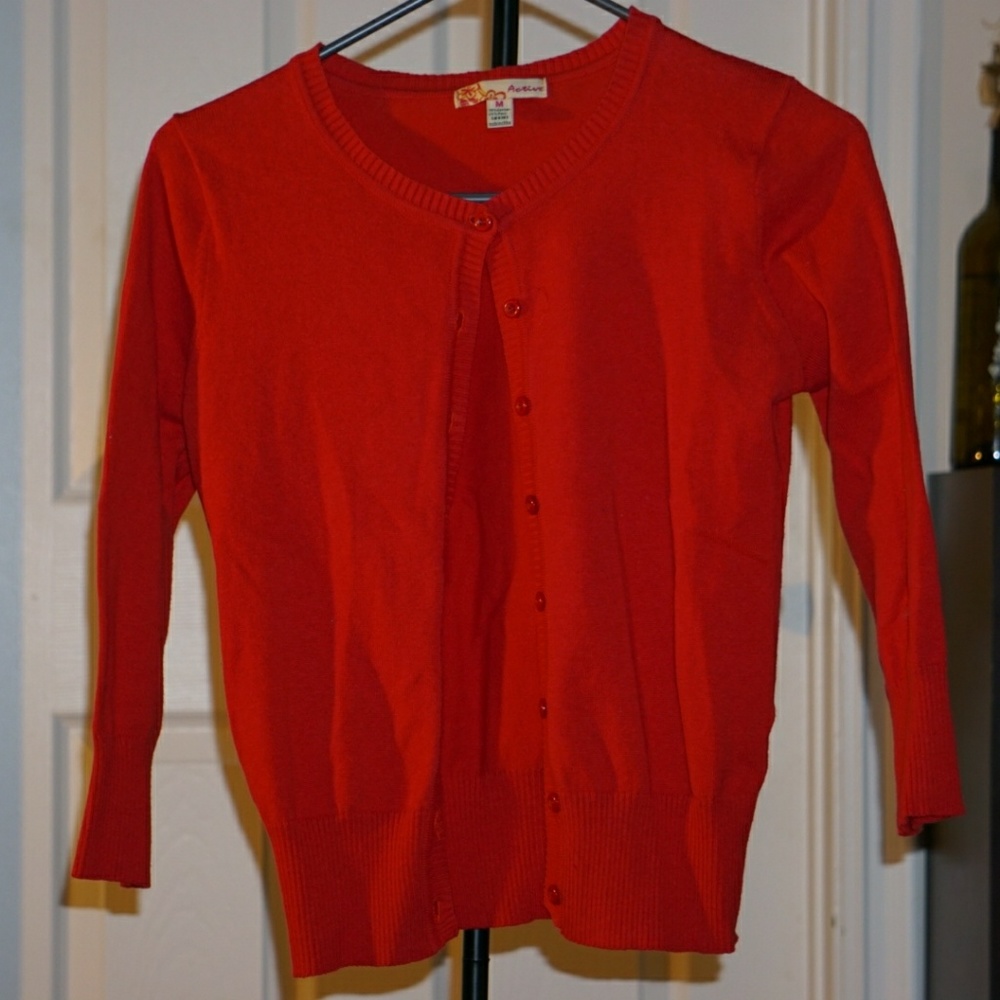 Red cardigan