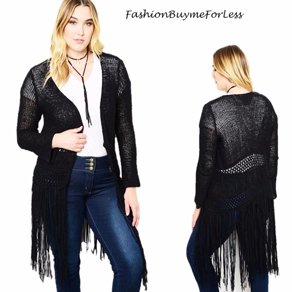 70's Gypsy Crochet Eyelet Fringed Sweater Cardigan