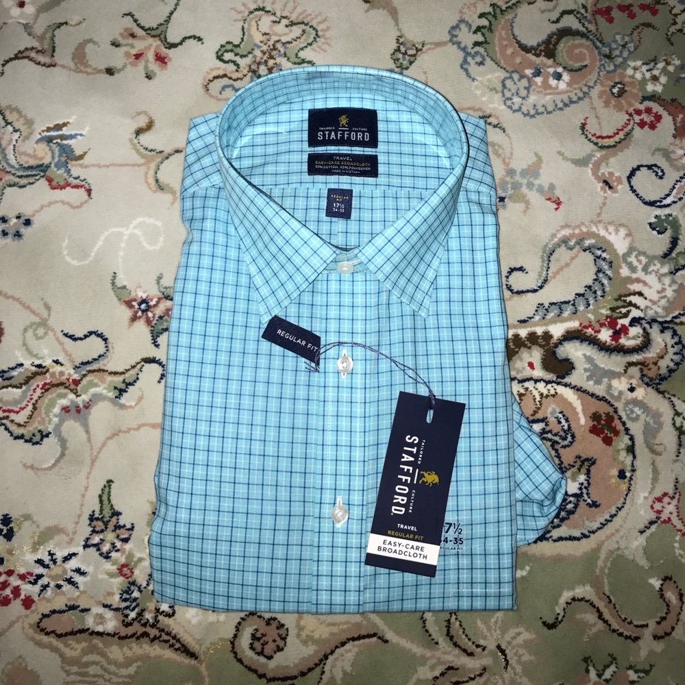 Stafford Baby Blue Regular Fit Dress Shirt Sz 17.5