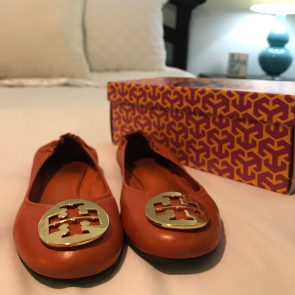 Tory Burch Orange and Gold Gameday Reva Flats - Picture 4 of 5