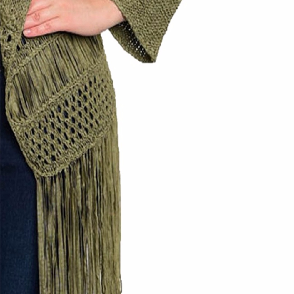 BOHO Crochet Eyelet Fringed Sweater Cardigan Top - Picture 4 of 8