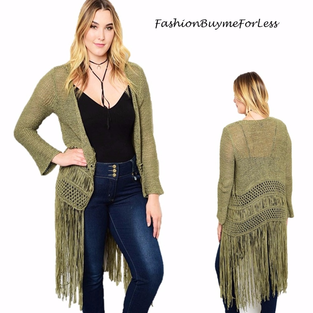 BOHO Crochet Eyelet Fringed Sweater Cardigan Top