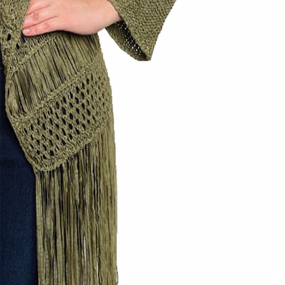 BOHO Crochet Eyelet Fringed Sweater Cardigan Top - Picture 4 of 8