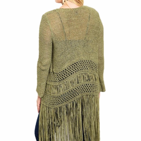BOHO Crochet Eyelet Fringed Sweater Cardigan Top - Picture 3 of 8