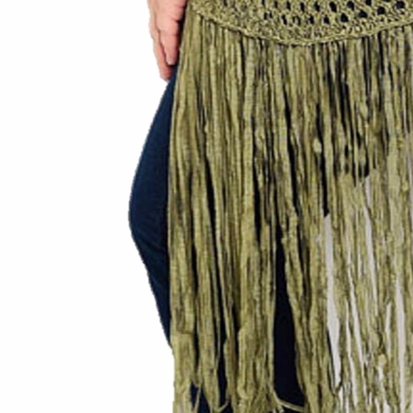 BOHO Crochet Eyelet Fringed Sweater Cardigan Top - Picture 5 of 8