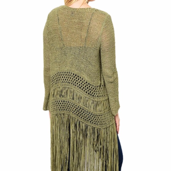 BOHO Crochet Eyelet Fringed Sweater Cardigan Top - Picture 7 of 8