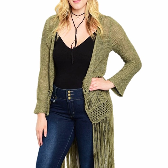 BOHO Crochet Eyelet Fringed Sweater Cardigan Top - Picture 2 of 8