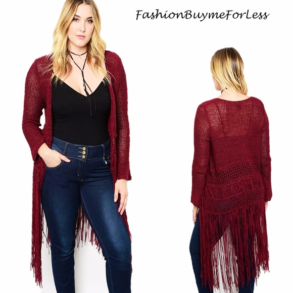 Hippie Crochet Eyelet Fringed Sweater Cardigan Top - Picture 1 of 8