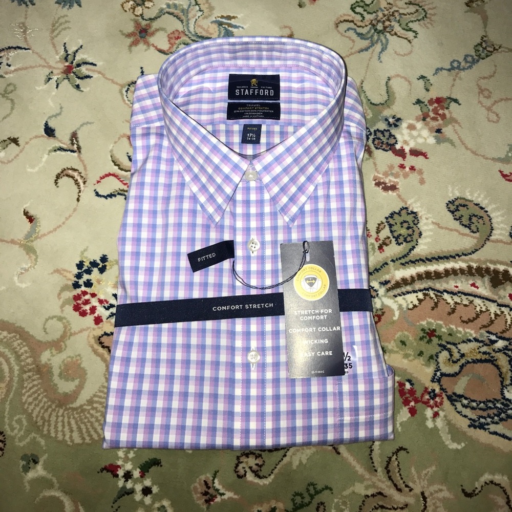 Stafford Travel Comfort Stretch Purple Dress Shirt