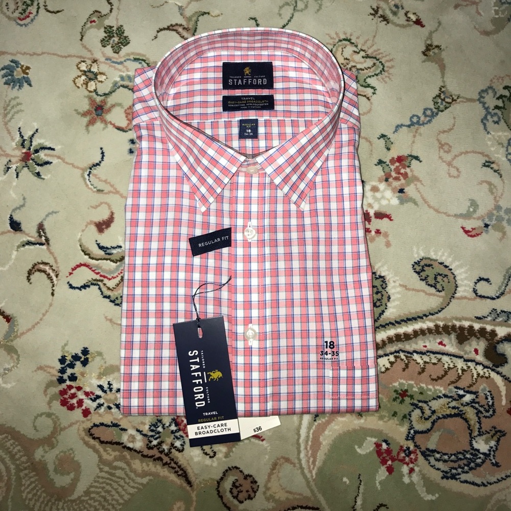 Stafford Travel Regular Fit Red/White Dress Shirt