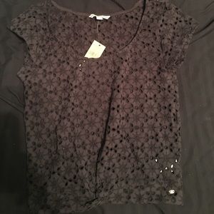 dark blue crochet-lace crop top