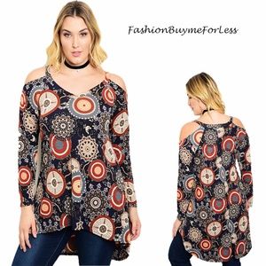 Gypsy Medallion Cold shoulder Peasant Tunic Top