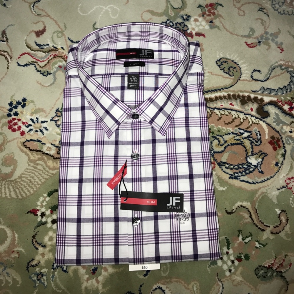 J Ferrar Stretch Purple White Dress Shirt Sz XXL