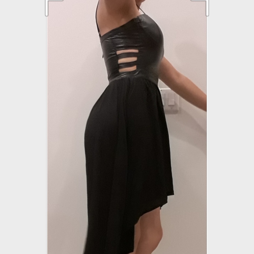 beautiful black dress with imitation leather on th