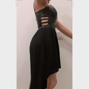 beautiful black dress with imitation leather on th