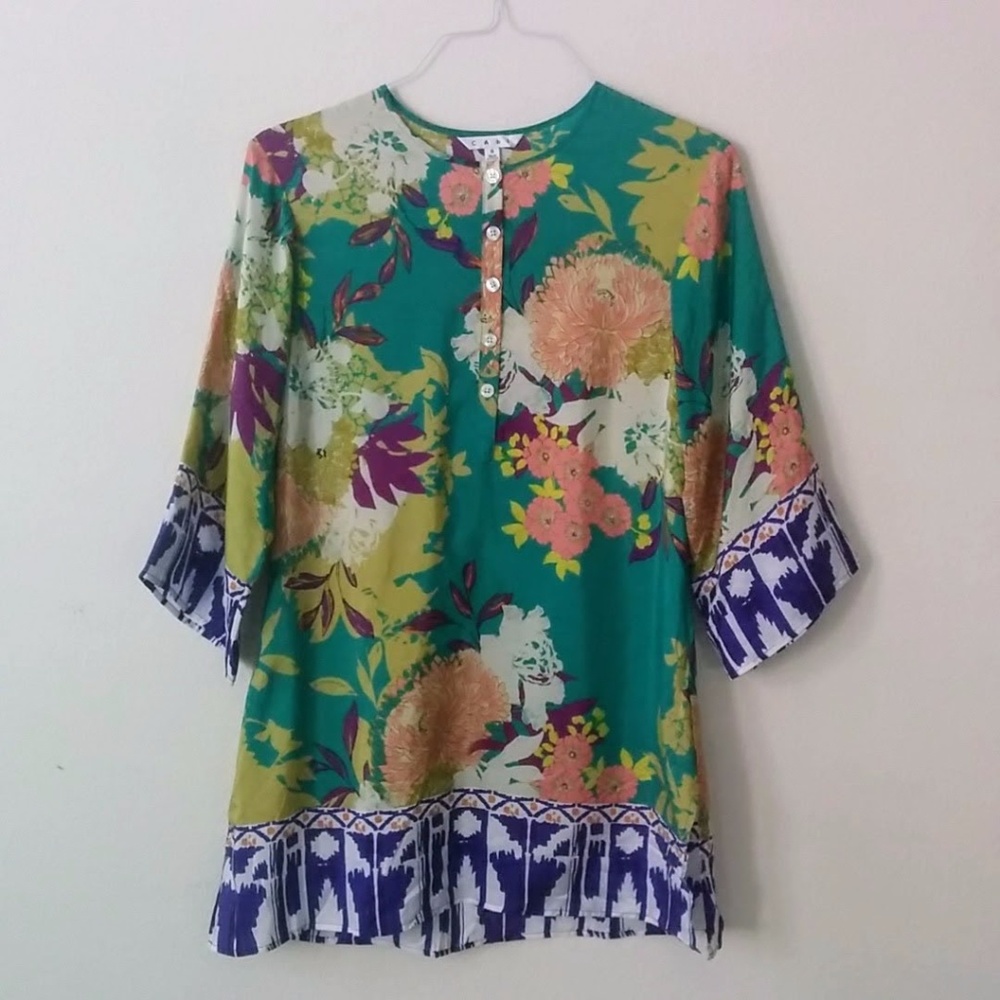 cAbi #812 Poetry Mixed Print Floral Silk Tunic Top